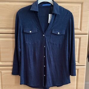 J McLaughlin Navy BrynnLinen Top Small NWT
